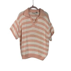 RARE Vintage 1980s Ms Russ 22W Plus Size Pink Peach White Cotton Striped Sweater